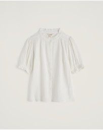 Seasalt - Seasalt Cornwall White Shore Path Frilled Shirt in GOTS Organic Cotton