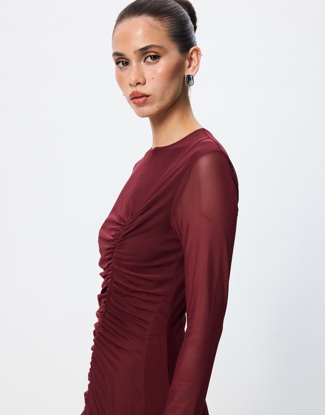 Tussah - Ivy Ruched Detail Long Sleeve Mesh Maxi Dress