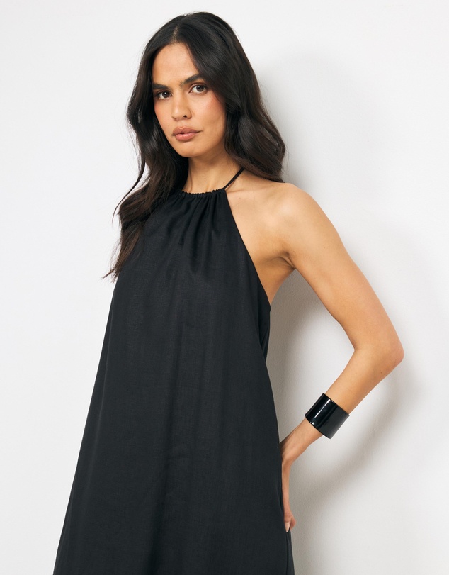 AERE - Orea Linen Gathered Halter Midi Dress