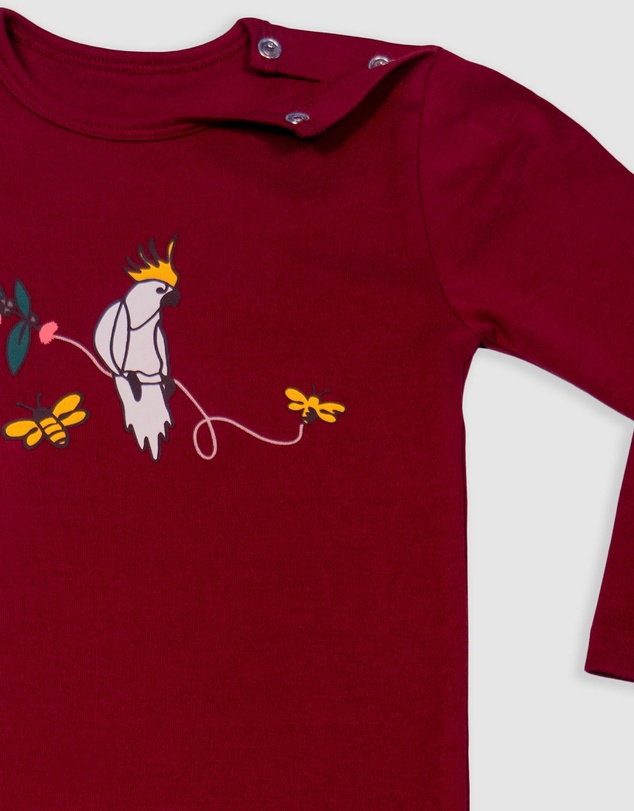 B Free Intimate Apparel - Baby Snap Button Sleepsuit with Booties - 100% Organic Cotton - Red Cockatoo