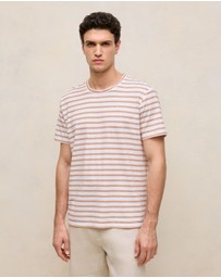 Trenery - Cotton Linen Double Stripe T-shirt in White