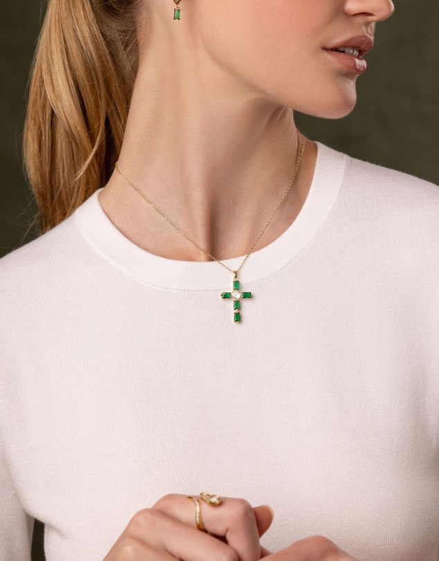 Nialaya Jewellery - Women's Green CZ Cross Necklace