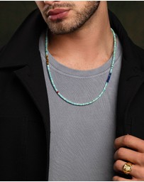 Nialaya Jewellery - Heishi Necklace with Tiger Eye and Lapis
