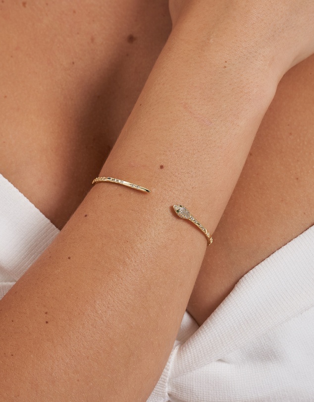 Izoa - Green Eye Embellished Snake Cuff