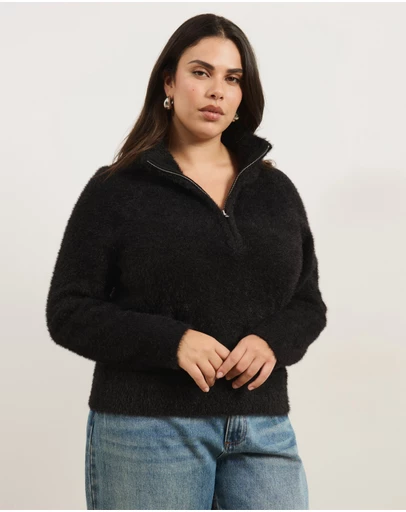 Atmos&Here Curvy - Cia Half Zipper Fluffy Turtleneck Sweater