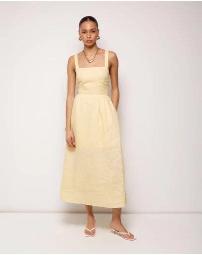 AERE - Raina Tie Back Linen Midi Dress