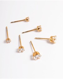 Lovisa - Waterproof Gold Plated Stainless Steel Cubic Zircconia Stud Earring Pack