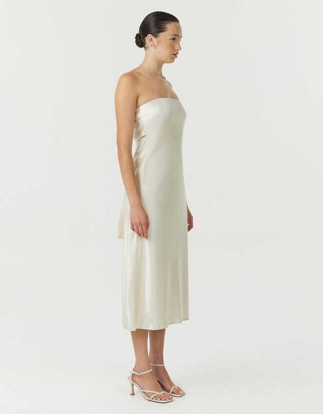 Third Form - Satin Tie Back Strapless Midi Dress