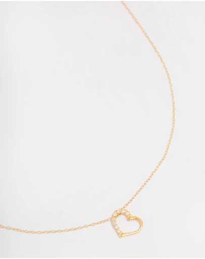 Lovisa - Gold Plated Sterling Silver Cubic Zirconia Half Paved Heart Necklace