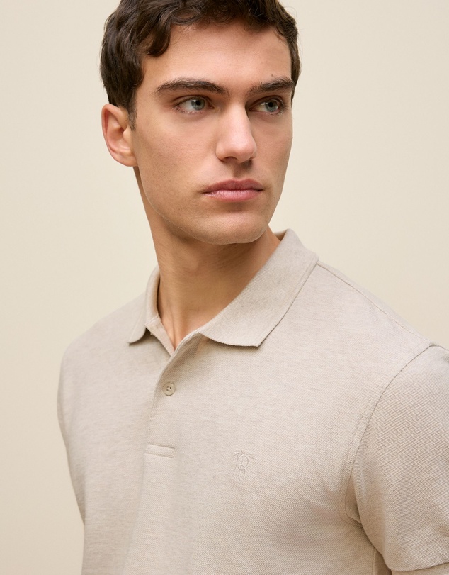 Trenery - Pique Marle Monogram Polo in Stone