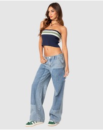 EDIKTED - Faded Wash Low Rise Carpenter Jeans