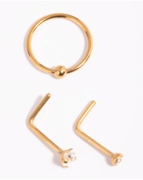 Lovisa - Gold-Plated Titanium Diamante Nose Stud Pack