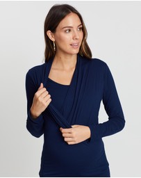 Angel Maternity - Maternity V-Neck Cross-Over Bamboo Long Sleeve Top