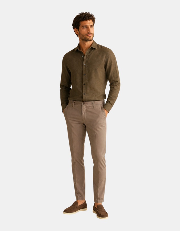 Henry Bucks - HENRY SARTORIAL Linen Classic Fit Shirt OLIVE