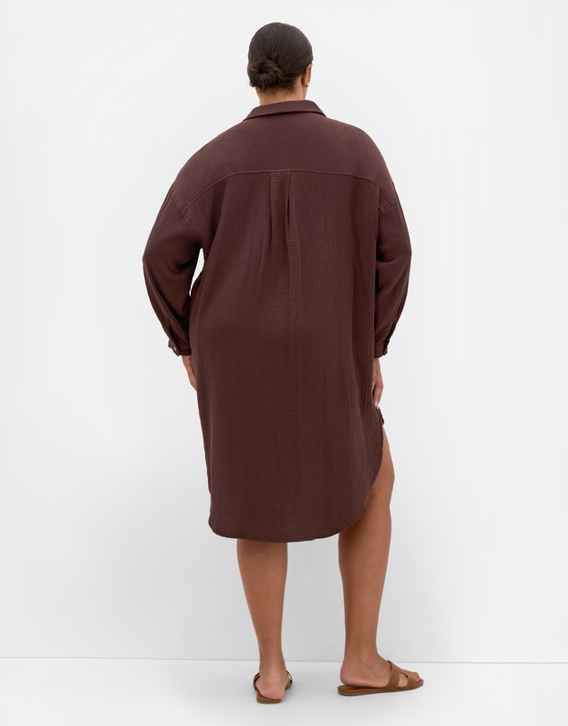 City Chic - Plus size Poolside Cover Up Midi Shirt - chocolate