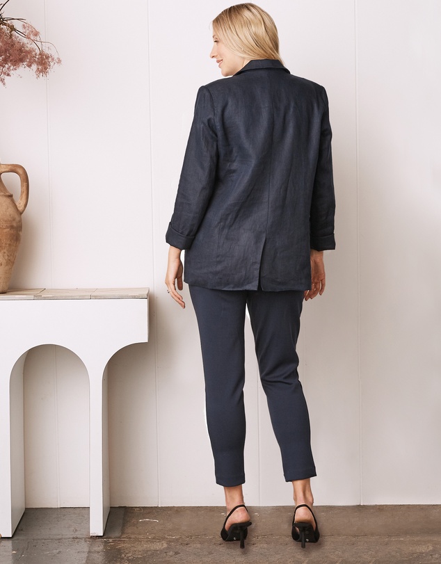 Angel Maternity - Sadie Maternity Linen Blazer Jacket in Navy