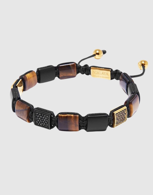 Nialaya Jewellery - The CZ Flatbead Collection Brown Tiger Eye and Matte Onyx