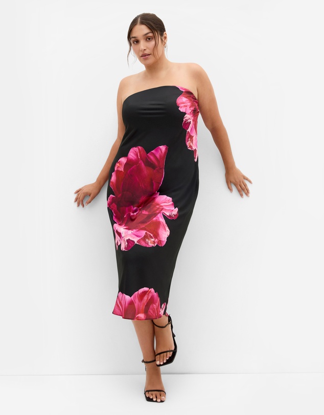 City Chic - Plus size Amari Fleur Print Slip Dress - black