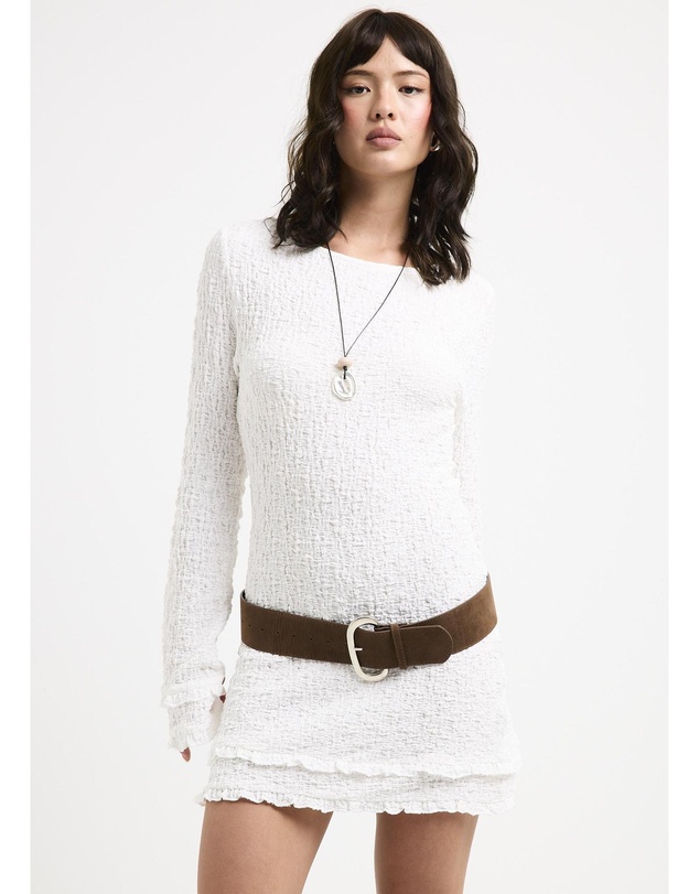 Subtitled - Kerala Frilled Knit Long Safe Mini Dress