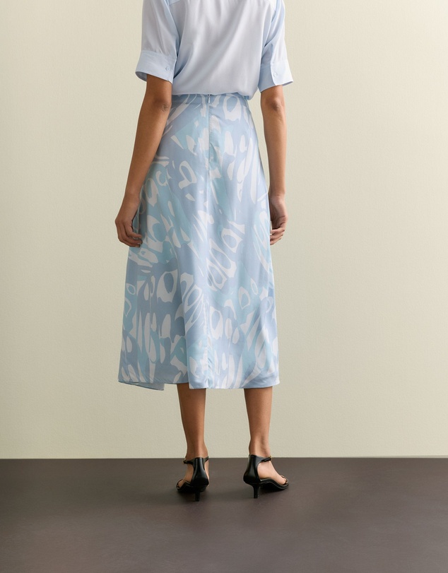 Trenery - Draped Twill Butterfly Print Pleat Detail Skirt in Seafoam