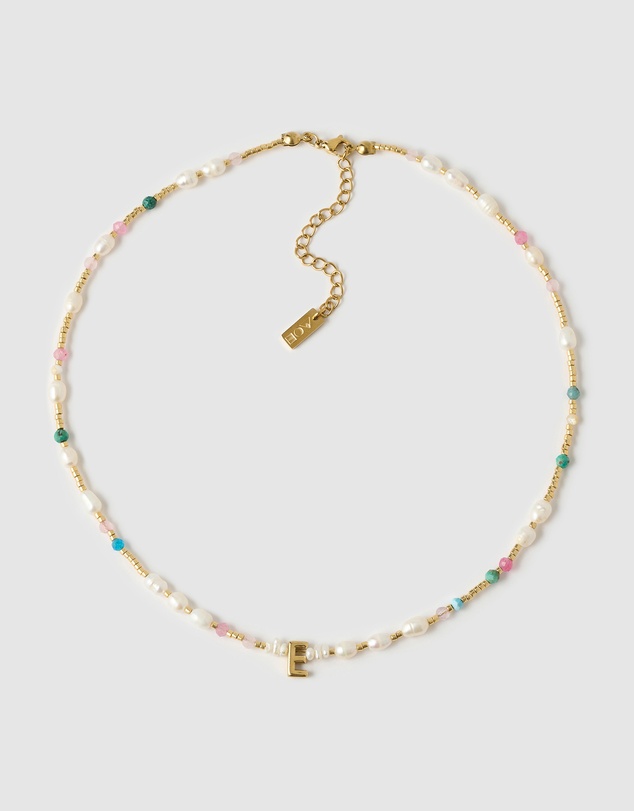 Arms Of Eve - Beaded Gemstone and Pearl Initial Necklace