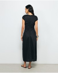 AERE - Lucia Ruched Linen Midi Dress