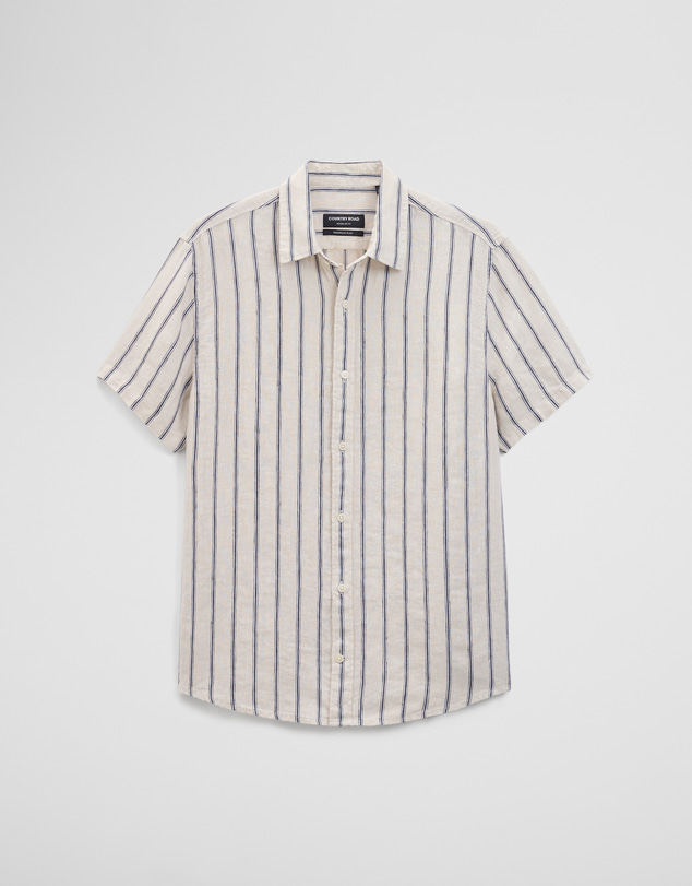Country Road - Short Sleeve Regular Fit Linen Stripe Shirt