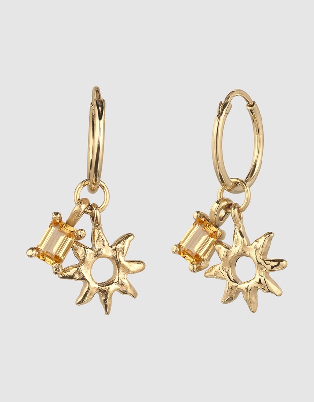 Elli Jewelry - Sunburst and Citrine Charm Hoops in Gold-Plated 925 Sterling Silver