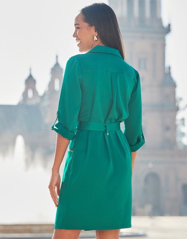 Sosandar - Satin Zip Front Utility Shirt Dress