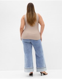 City Chic - Plus size Tara Motif Rib Tank - stone
