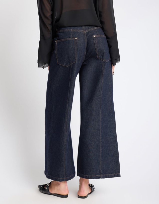 ONE TEASPOON - Hayden Mid Waist Wide Leg Cropped Denim Jeans - Raw Indigo