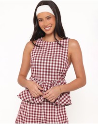 Petal & Pup - Landon Tiered Peplum Top - Burgundy Gingham