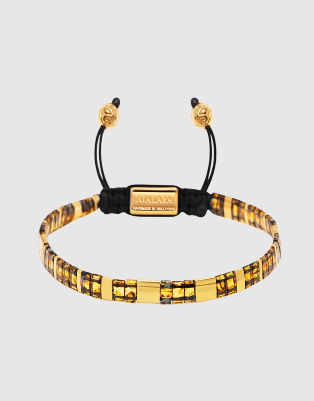 Nialaya Jewellery - Women's Bracelet with Marbled Amber and Gold Miyuki Tila Beads