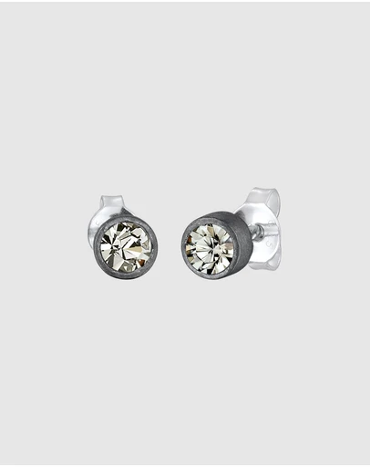 Kuzzoi - ICONIC EXCLUSIVE - Crystal Stud Earrings in Oxidised 925 Sterling Silver