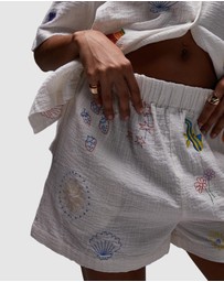 TOPSHOP - Co Ord Cotton Doodle Embroidery Pull On Shorts