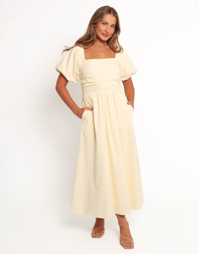 Clo Puff Sleeve Midi Dress - Yellow by Petal & Pup Online | THE ICONIC |  Australia