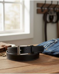 Jacaru - Jacaru 6014 Stitched Leather Belt Black 35mm