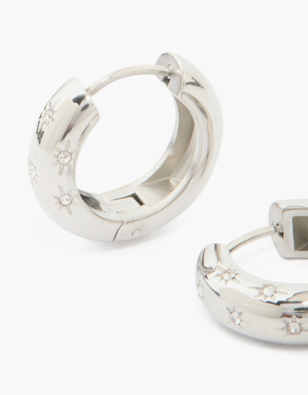 Lovisa - Waterproof Stainless Steel Cubic Zirconia Star Hanging Hoop Earrings