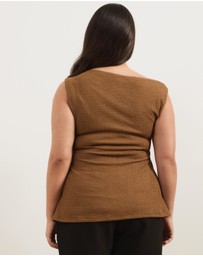 Atmos&Here Curvy - Textured Cut Sew One Shoulder Top With Waist Tie Detail