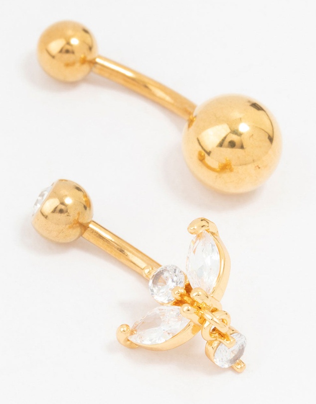 Lovisa - Gold Plated Surgical Steel Marquise Drop Belly Bars 2-Pack