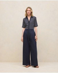 Trenery - Cotton Blend Tailored Wide Leg Pant in Night Sky