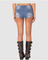 EDIKTED - Honey Low Rise Denim Micro Shorts