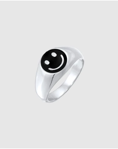 Kuzzoi - ICONIC EXCLUSIVE - Smiling Face Signet Ring in 925 Sterling Silver