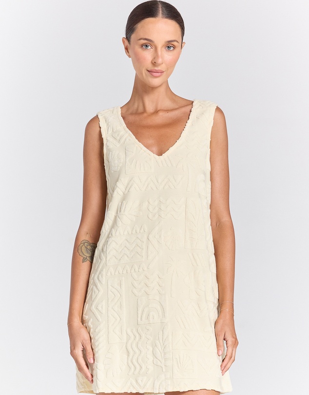 Poolside Paradiso - Mai Tai V Tunic Towelling Dress - Pearl