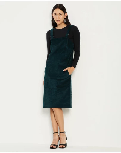 The Social Outfit - Long Pinafore - Green Corduroy