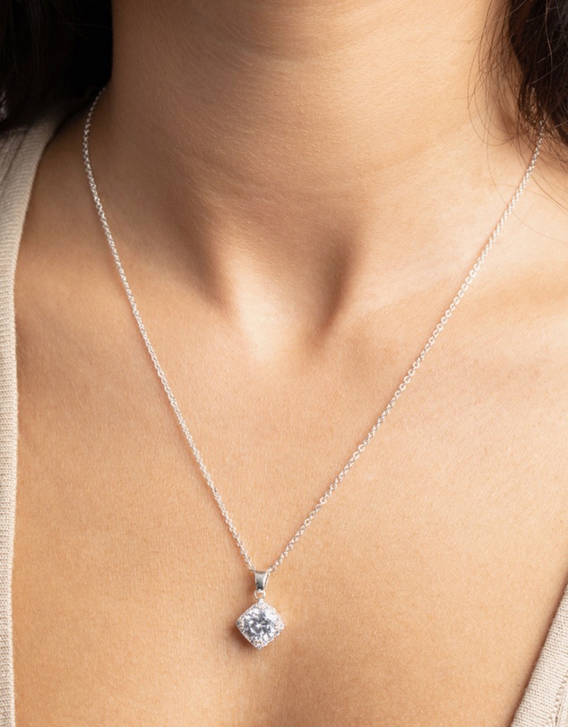 Lovisa - Silver Square Cut Cubic Zirconia Necklace & Earrings Set
