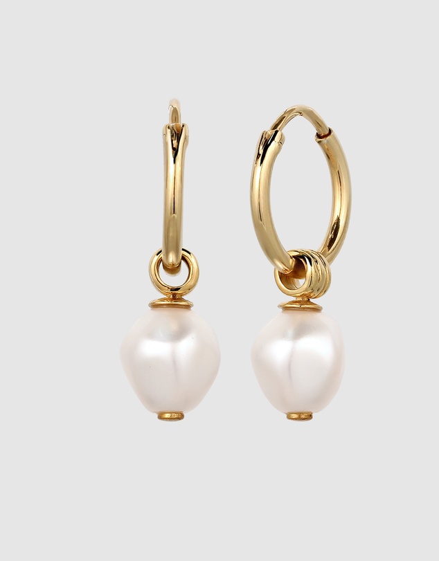 Kuzzoi - ICONIC EXCLUSIVE - Swarovski® Pearl Drop Hoop Earrings in Gold-Plated 925 Silver