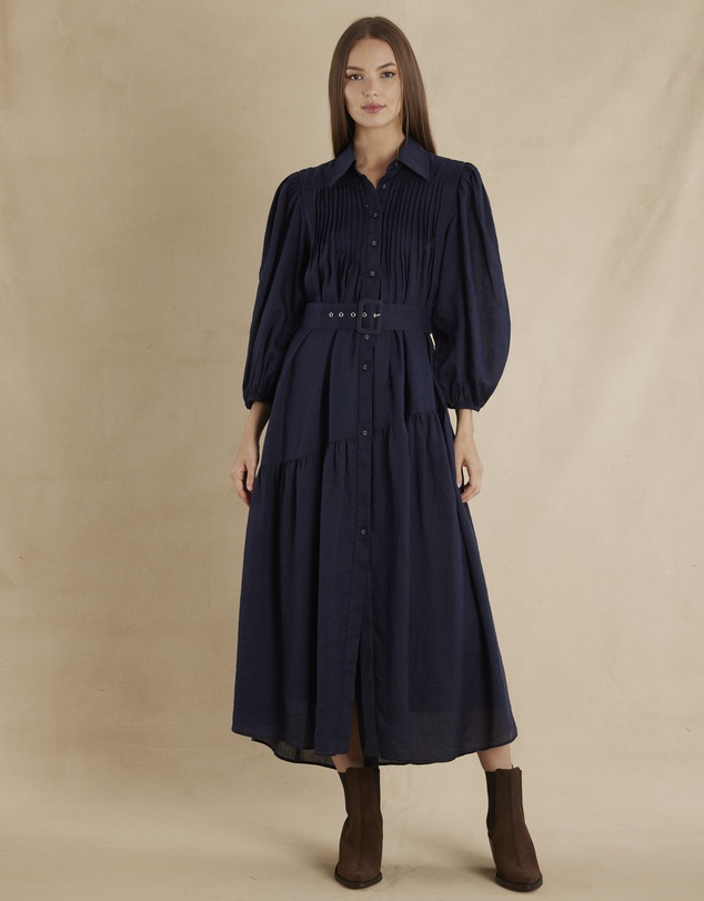 Amelius - Poeta Ramie Pintuck Belted Dress