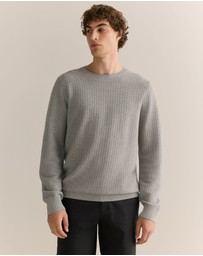 Trenery - Cotton Mouline Textured Crew Knit in Grey Melange