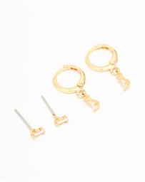 Lovisa - Gold Plated Cubic Zirconia Stud & Huggie Drop Earrings 2-Pack